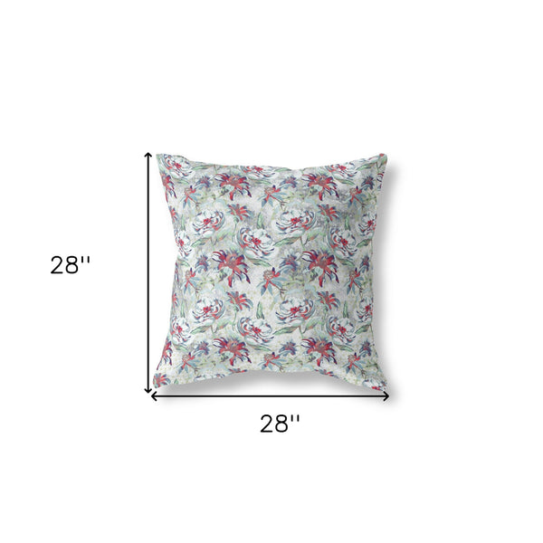 28' Light Green Magenta Roses Indoor Outdoor Throw Pillow