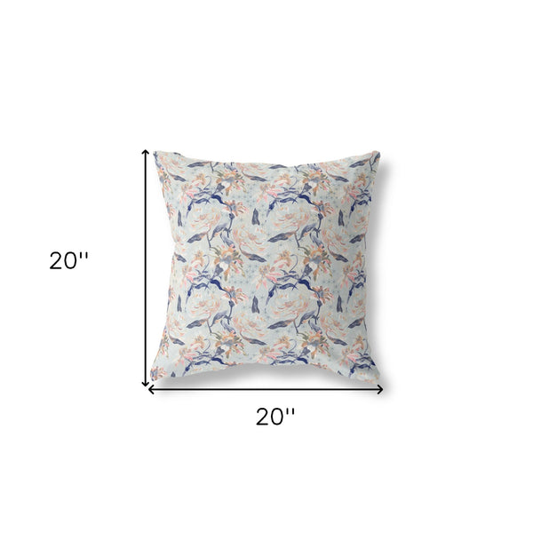 20' Light Blue Indigo Roses Indoor Outdoor Throw Pillow