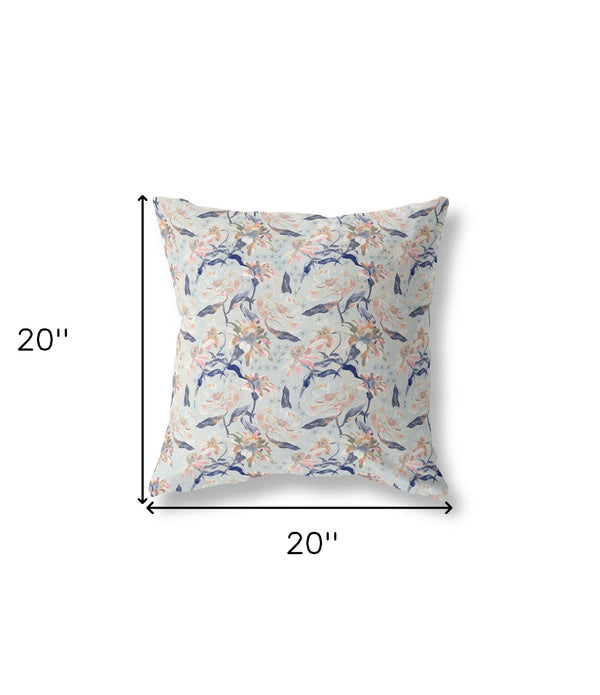 20' Light Blue Indigo Roses Indoor Outdoor Throw Pillow