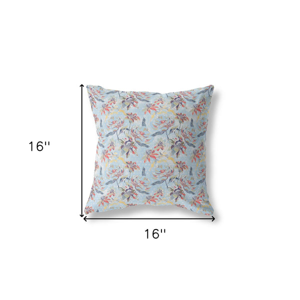 16' Sky Blue Red Roses Indoor Outdoor Throw Pillow