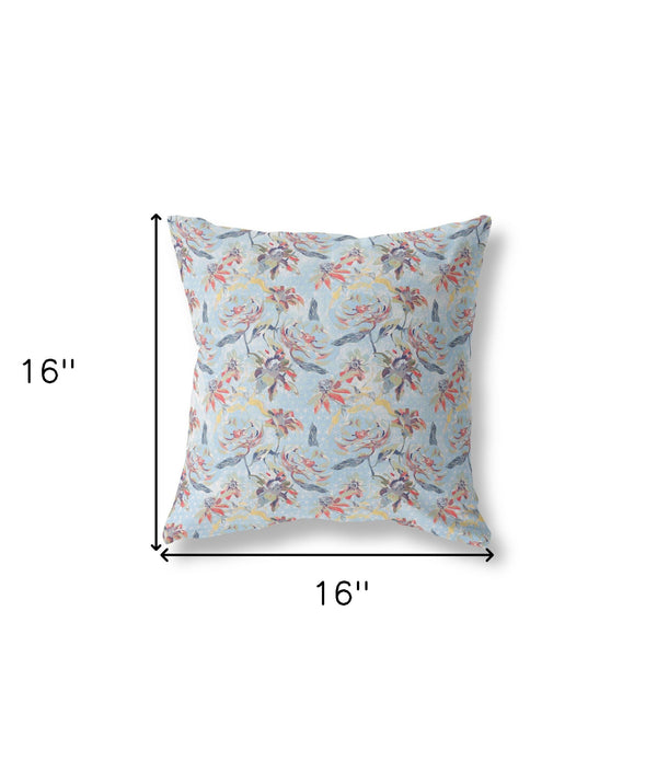 16' Sky Blue Red Roses Indoor Outdoor Throw Pillow