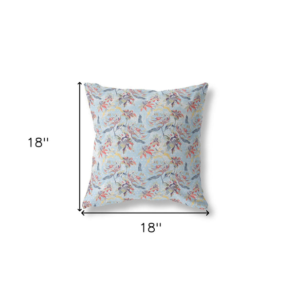 18' Sky Blue Red Roses Indoor Outdoor Throw Pillow