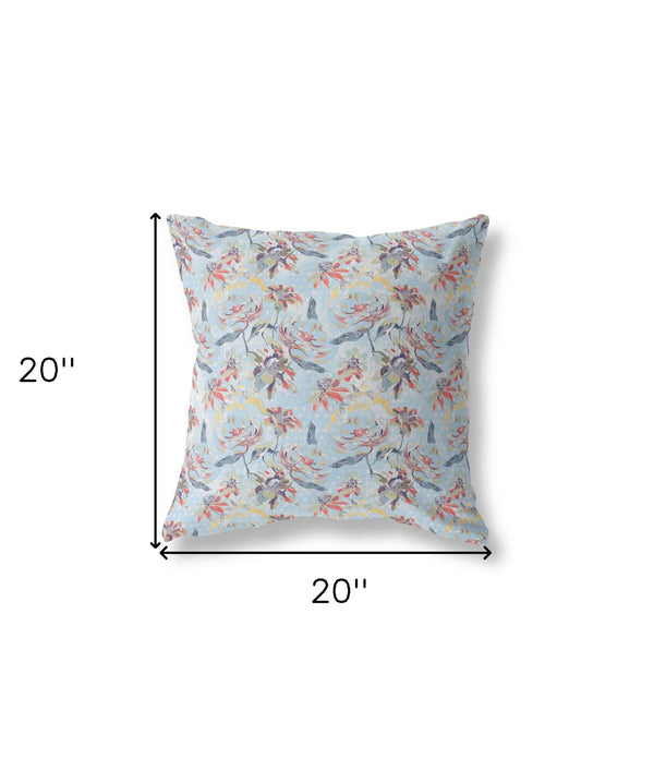 20' Sky Blue Red Roses Indoor Outdoor Throw Pillow