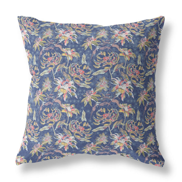 16' Blue Yellow Roses Indoor Outdoor Throw Pillow