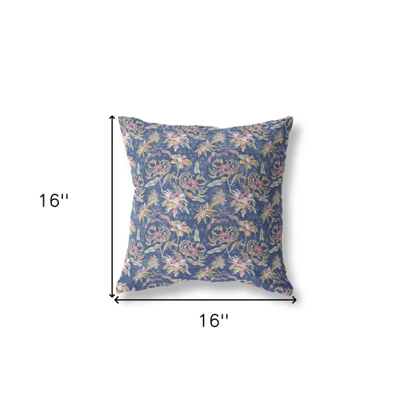 16' Blue Yellow Roses Indoor Outdoor Throw Pillow