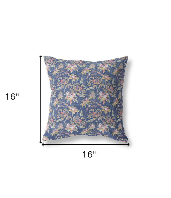 16' Blue Yellow Roses Indoor Outdoor Throw Pillow