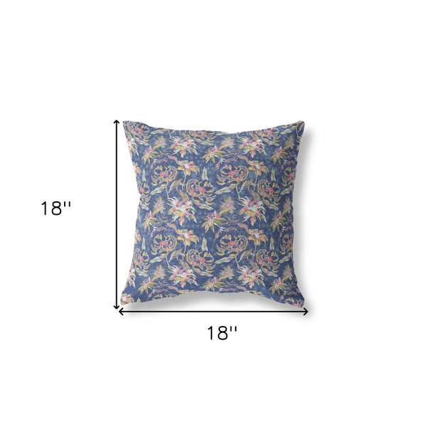 18' Blue Yellow Roses Indoor Outdoor Throw Pillow