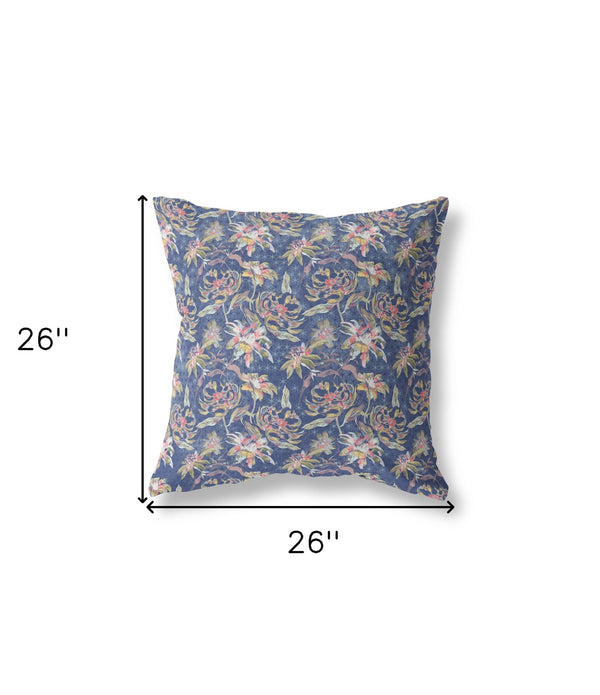 26' Blue Yellow Roses Indoor Outdoor Throw Pillow