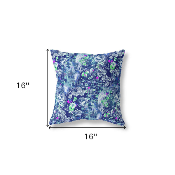 16" Purple Blue Springtime Indoor Outdoor Throw Pillow