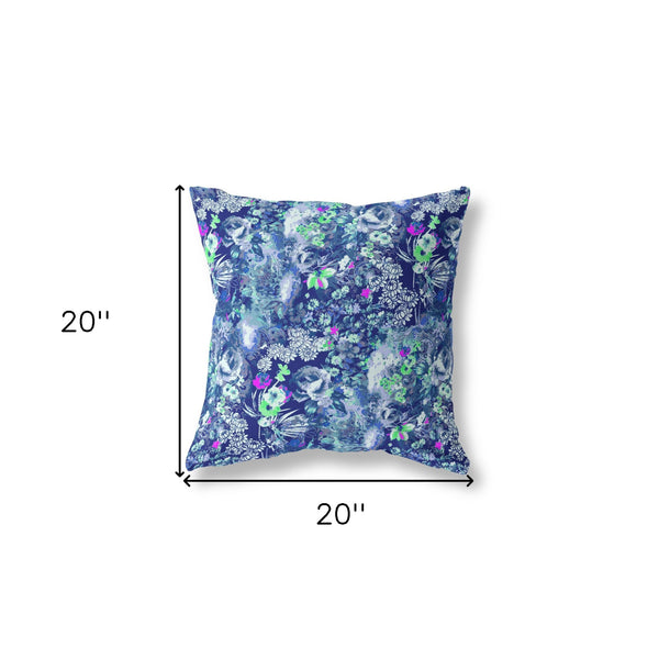 20" Purple Blue Springtime Indoor Outdoor Throw Pillow