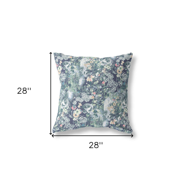 28" Gray Indigo Springtime Indoor Outdoor Throw Pillow