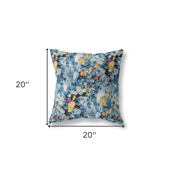 20" Blue Yellow Springtime Indoor Outdoor Throw Pillow