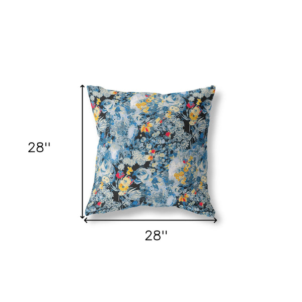 28" Blue Yellow Springtime Indoor Outdoor Throw Pillow