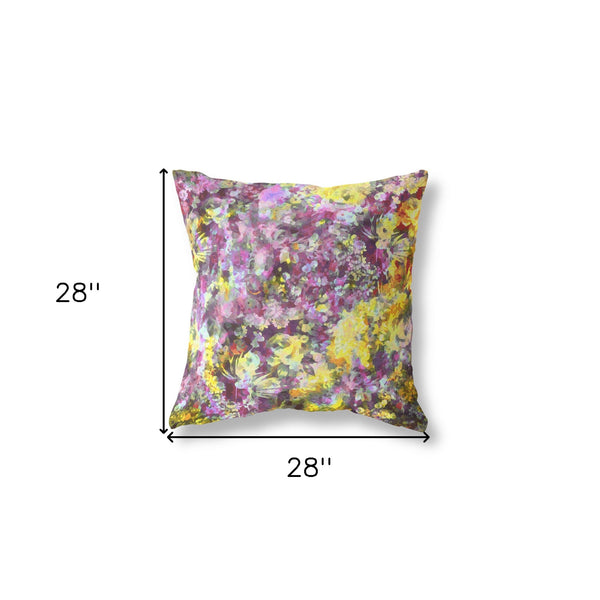 28" Purple Yellow Springtime Indoor Outdoor Throw Pillow