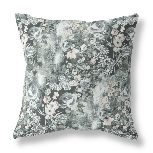 28" Gray White Springtime Indoor Outdoor Throw Pillow