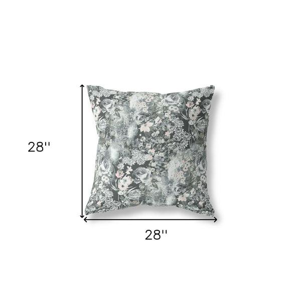 28" Gray White Springtime Indoor Outdoor Throw Pillow