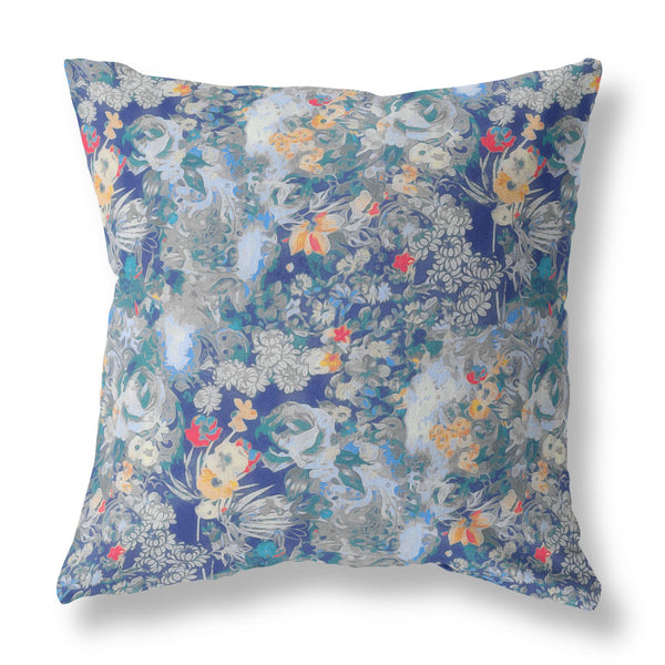 26" Blue Gray Springtime Indoor Outdoor Throw Pillow