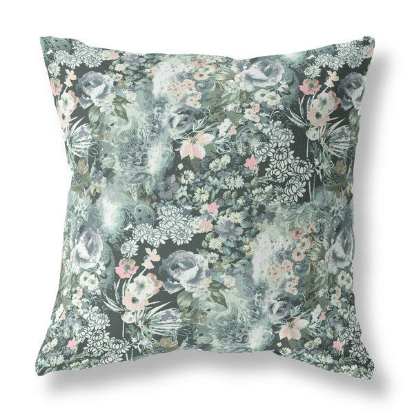 20" Green Gray Springtime Indoor Outdoor Throw Pillow