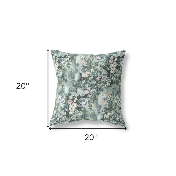 20" Green Gray Springtime Indoor Outdoor Throw Pillow