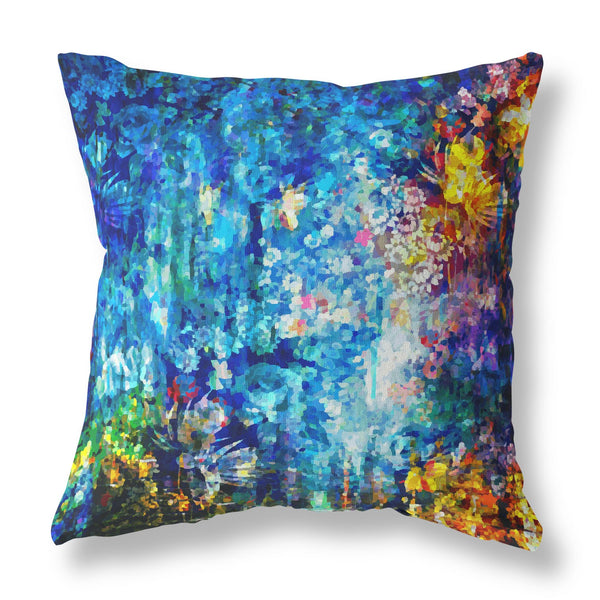 20" Bright Blue Yellow Springtime Indoor Outdoor Throw Pillow