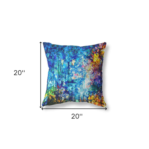 20" Bright Blue Yellow Springtime Indoor Outdoor Throw Pillow