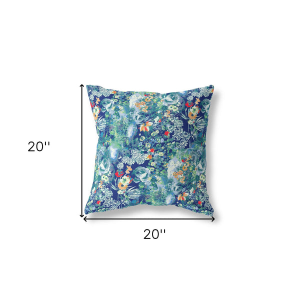 20" Blue Turquoise Springtime Indoor Outdoor Throw Pillow