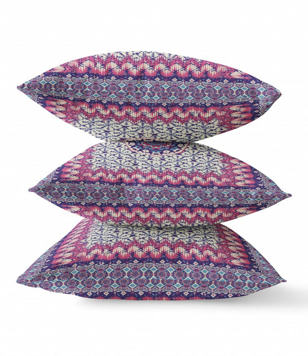 18' Magenta Indigo Holy Floral Indoor Outdoor Throw Pillow