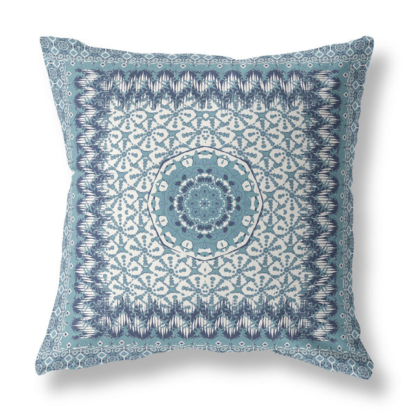 16' Blue White Holy Floral Indoor Outdoor Throw Pillow