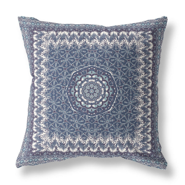 16' Indigo White Holy Floral Indoor Outdoor Throw Pillow