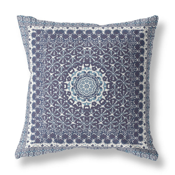 16' Slate Blue Holy Floral Indoor Outdoor Throw Pillow