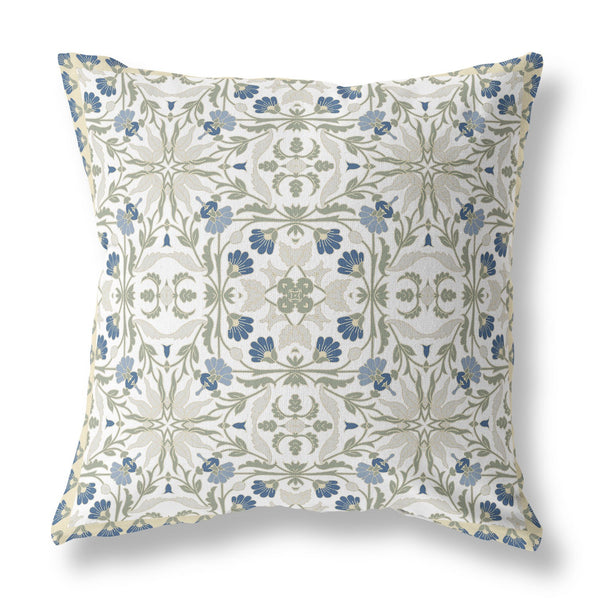 16' White Green Paisley Indoor Outdoor Throw Pillow