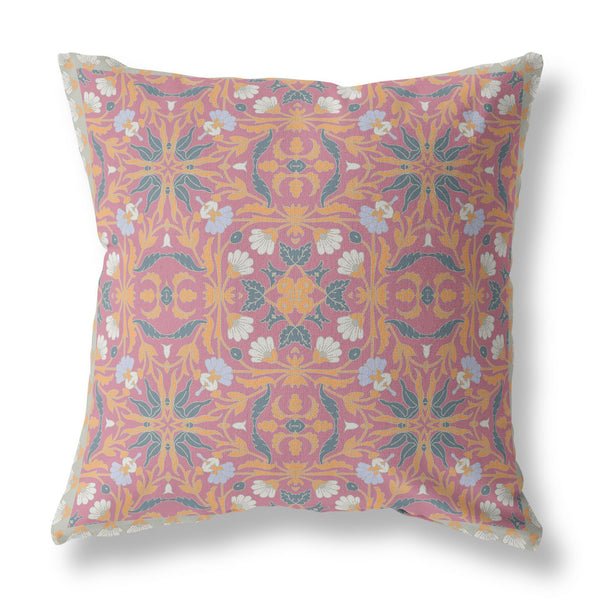 20' Magenta Orange Paisley Indoor Outdoor Throw Pillow