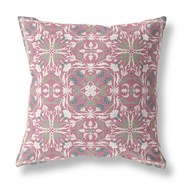 16' Magenta White Paisley Indoor Outdoor Throw Pillow