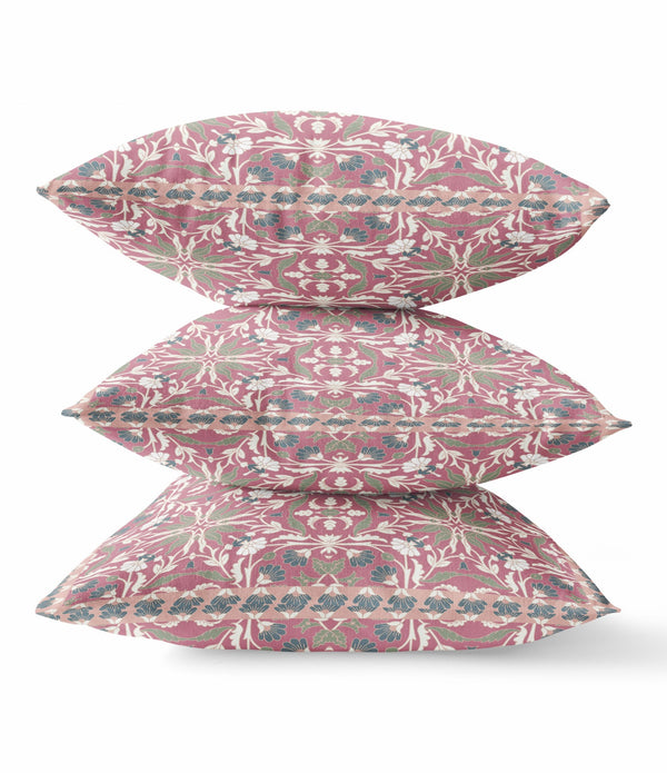 16' Magenta White Paisley Indoor Outdoor Throw Pillow