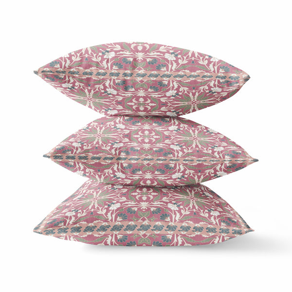 20' Magenta White Paisley Indoor Outdoor Throw Pillow