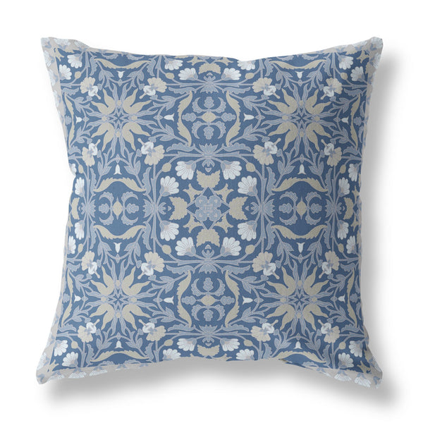 16' Blue Gray Paisley Indoor Outdoor Throw Pillow