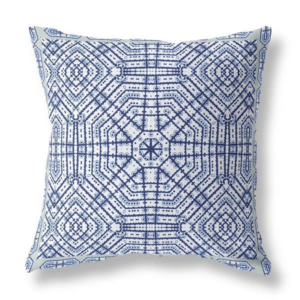 16' Navy White Geostar Indoor Outdoor Throw Pillow