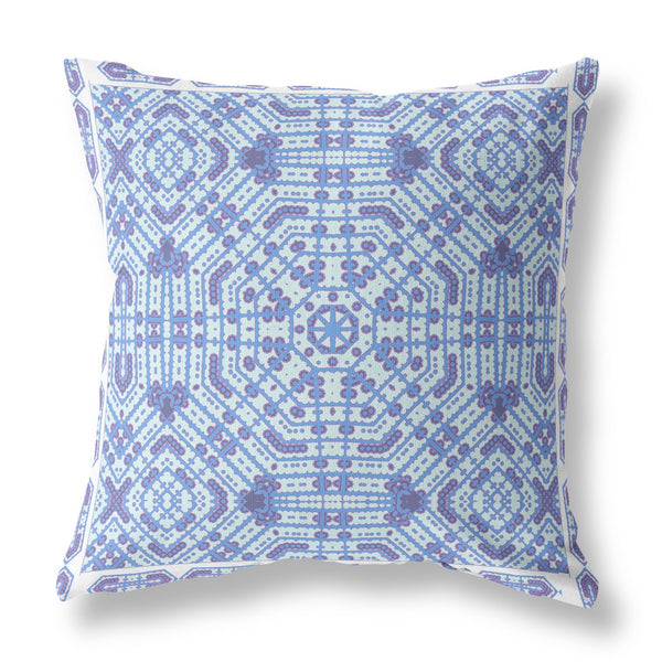 16' Cyan Blue Geostar Indoor Outdoor Throw Pillow