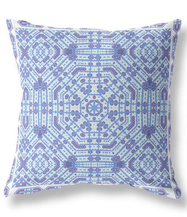 16' Cyan Blue Geostar Indoor Outdoor Throw Pillow