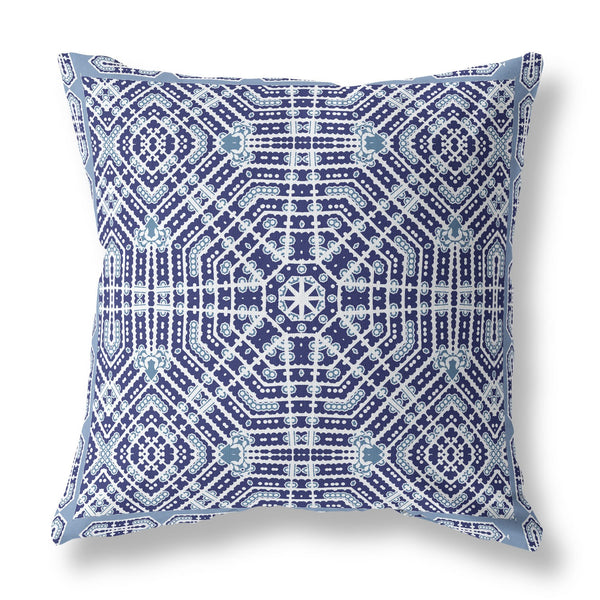 16' Indigo Blue Geostar Indoor Outdoor Throw Pillow