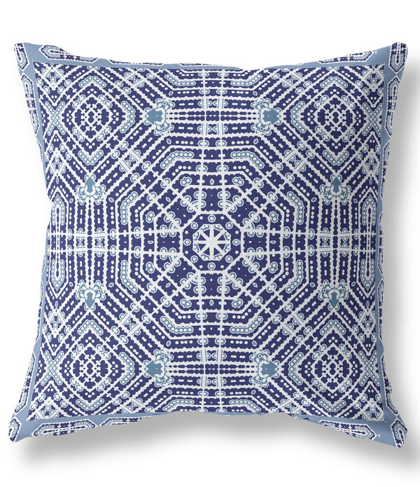 18' Indigo Blue Geostar Indoor Outdoor Throw Pillow