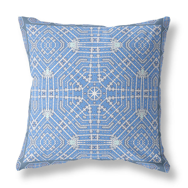 16' Blue White Geostar Indoor Outdoor Throw Pillow