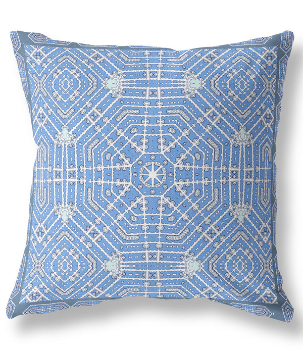 18' Blue White Geostar Indoor Outdoor Throw Pillow