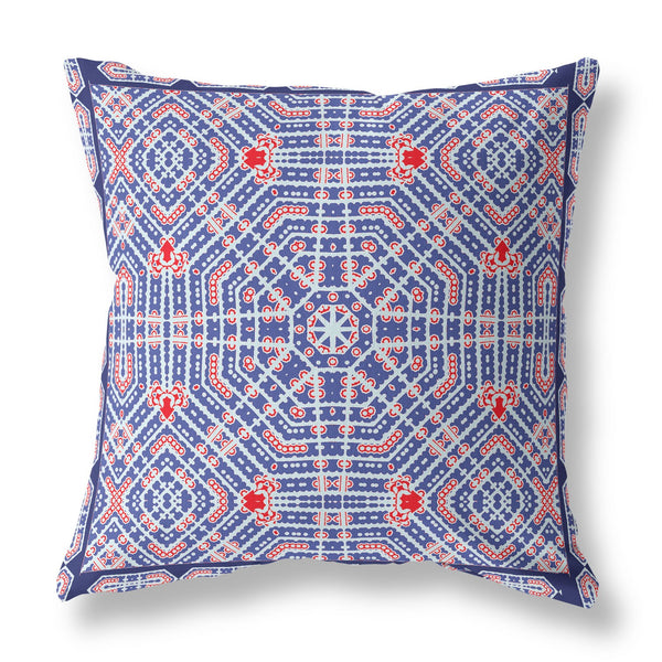 16' Blue Red Geostar Indoor Outdoor Throw Pillow