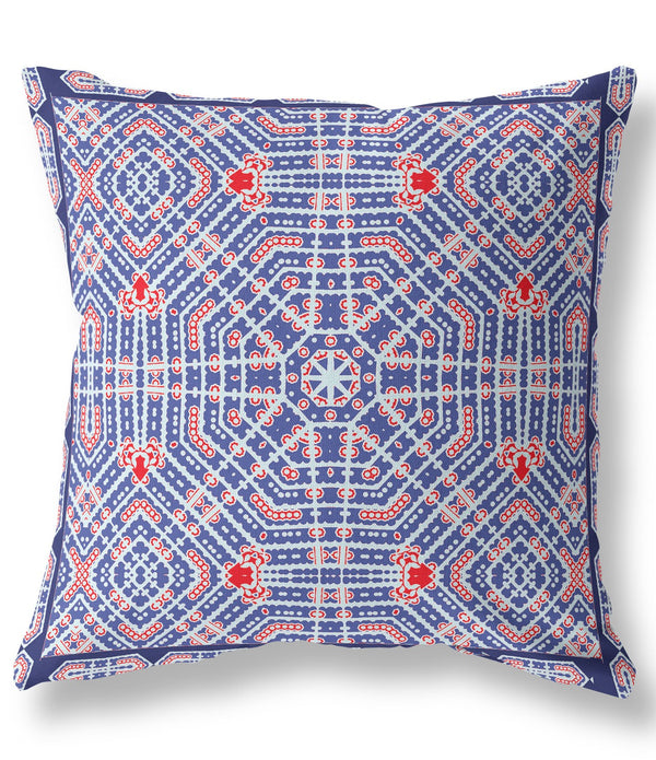 16' Blue Red Geostar Indoor Outdoor Throw Pillow