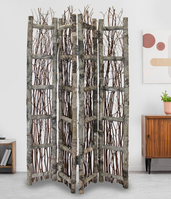 Earthy Birch and Twig Four Panel Room Divider Screen