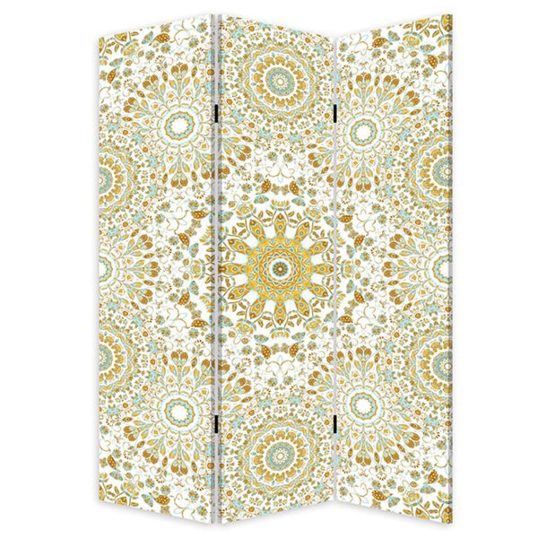 Blue Boho Mandala Three Panel Room Divider Screen