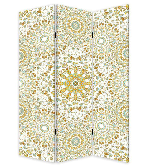 Blue Boho Mandala Three Panel Room Divider Screen