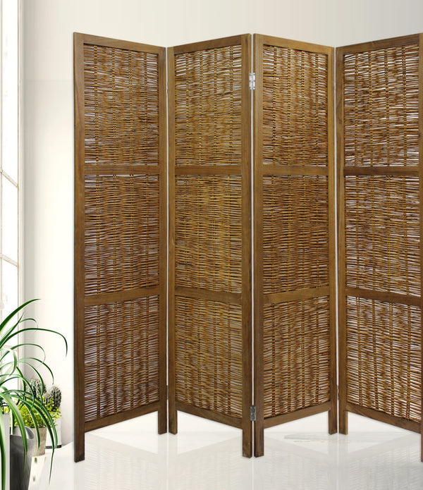 Brown Willow Four Panel Room Divider Screen