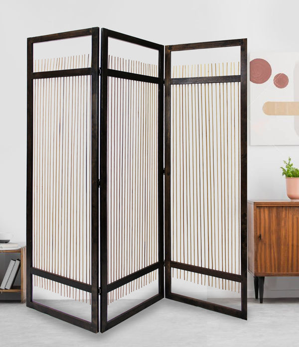 Light and Dark Rattan Three Panel Room Divider Screen